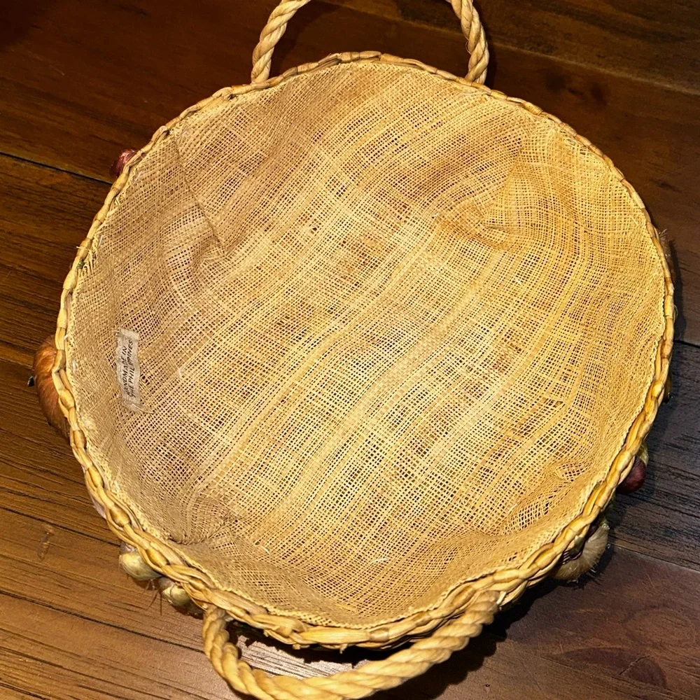 Straw Basket 3-D Vegetable Design Made In Philippines Round 10.5 Inches Wide‎